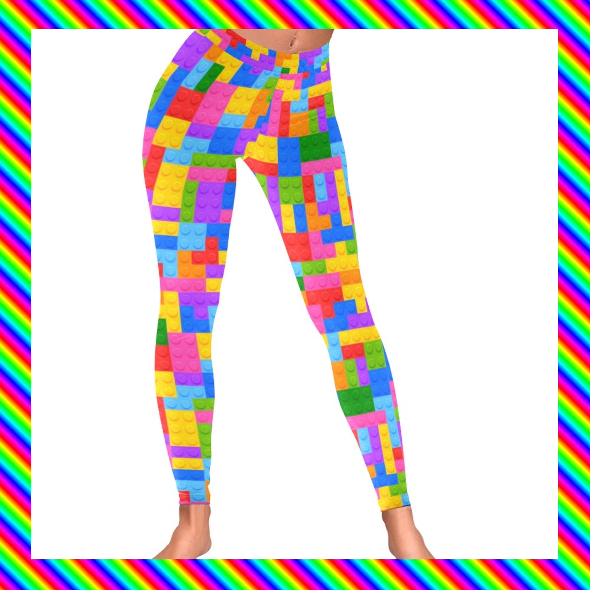 Harajuku Kidcore rainbowcore lego leggings displayed on clean white background