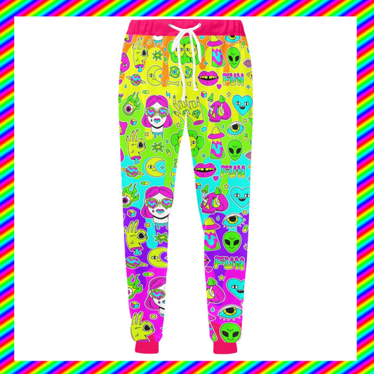 Harajuku Kidcore rainbow trippy Jogger Pants displayed on clean white background