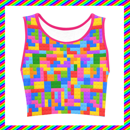 Harajuku Rainbowcore Decora kei lego croptop displayed on a white background
