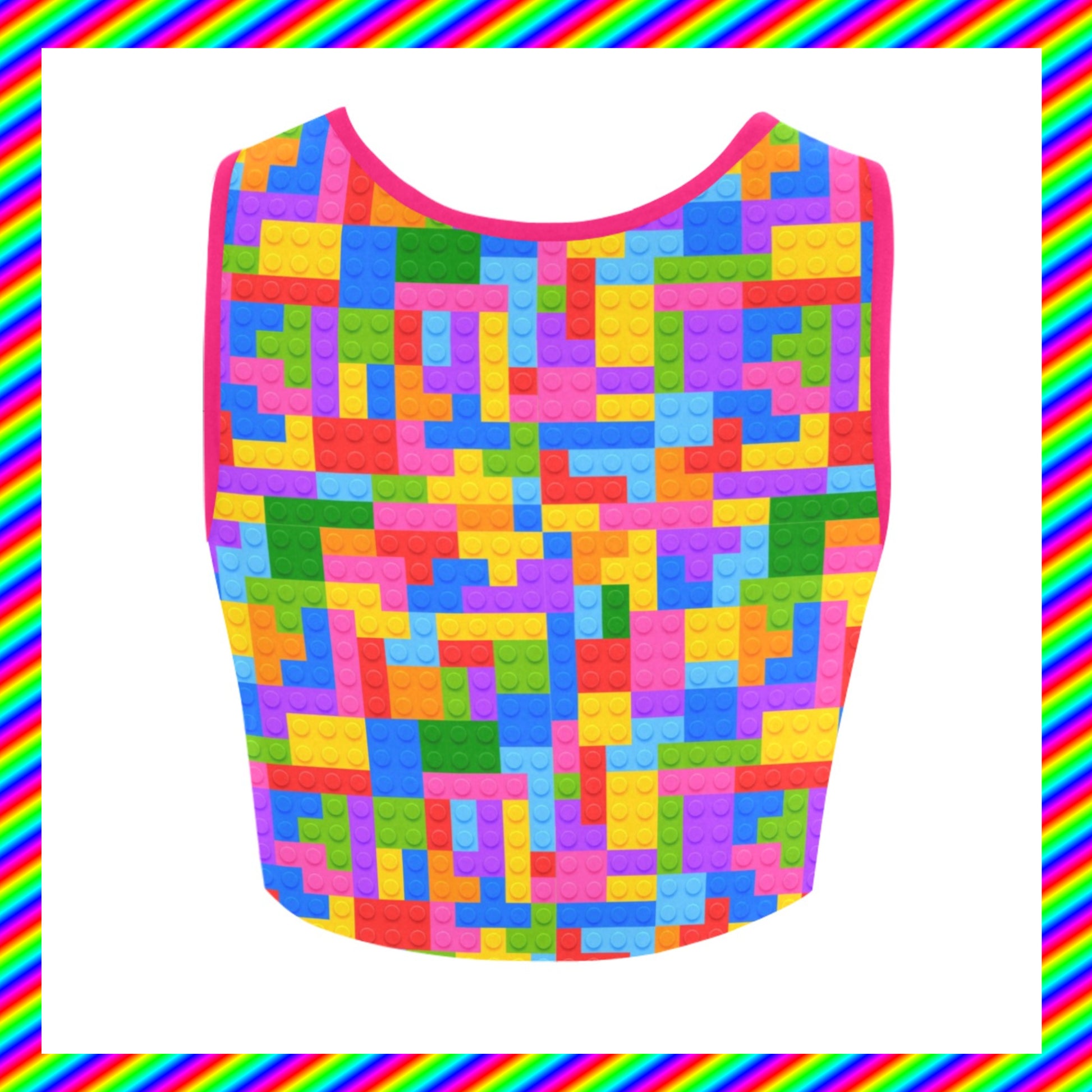 Harajuku Rainbowcore Decora kei lego croptop displayed on a white background