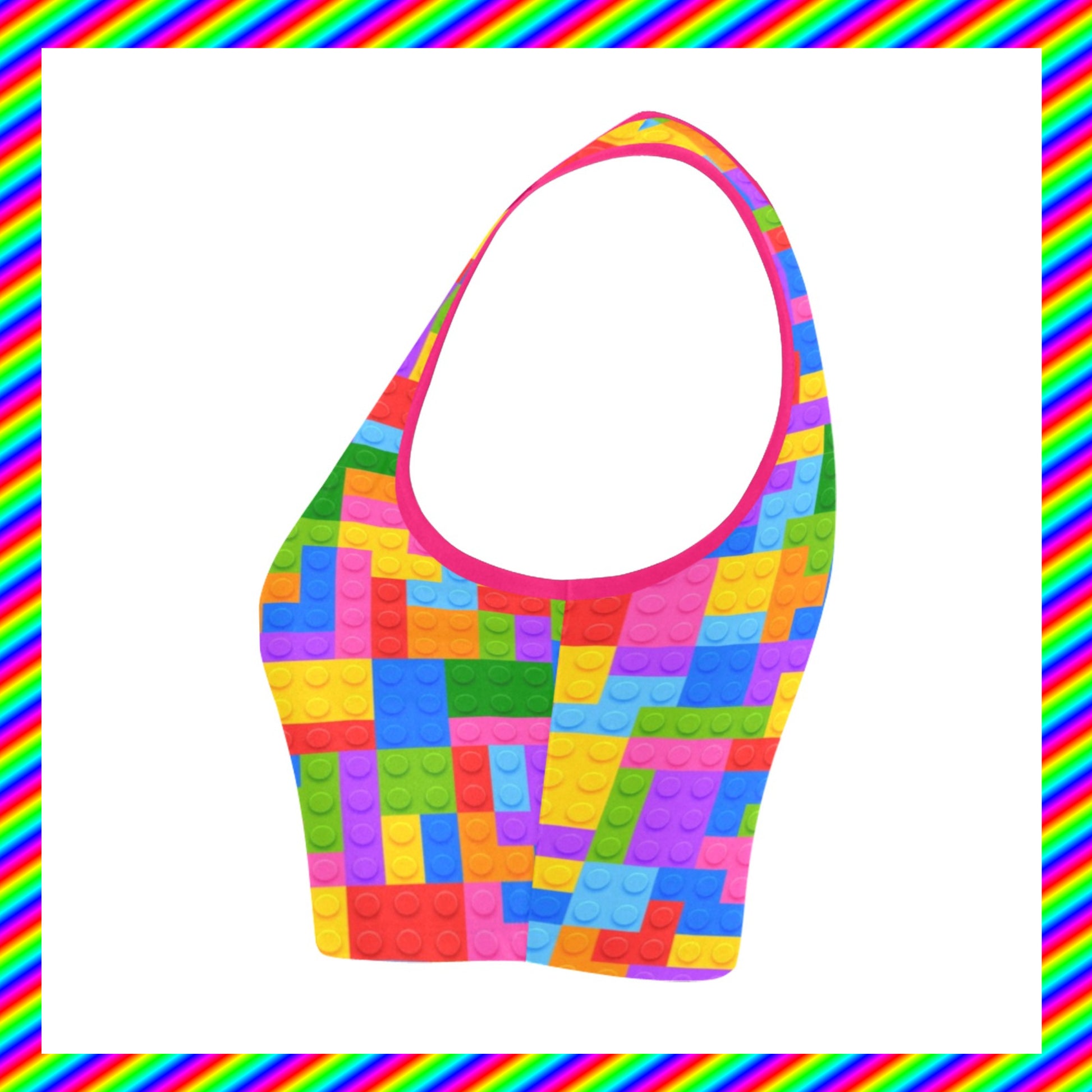 Harajuku Rainbowcore Decora kei lego croptop displayed on a white background