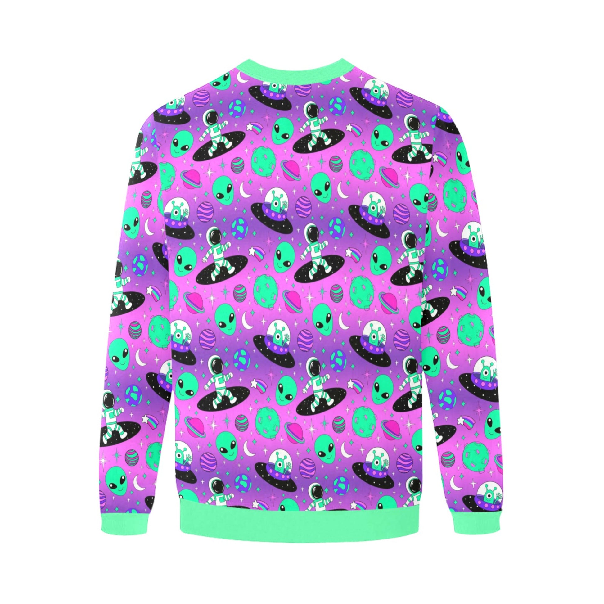 Harajuku alien Kidcore Decora Kei purple sweatshirt displayed on a white background