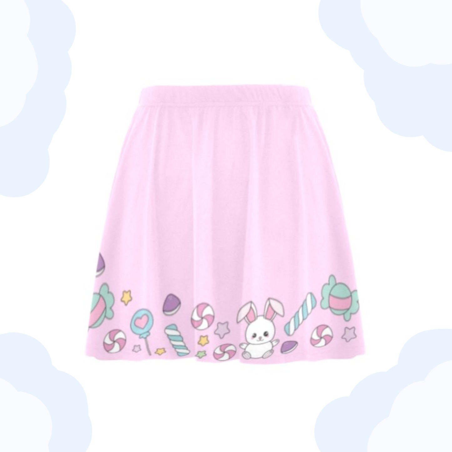 Pink  kawaii skirt displayed on clean white background.