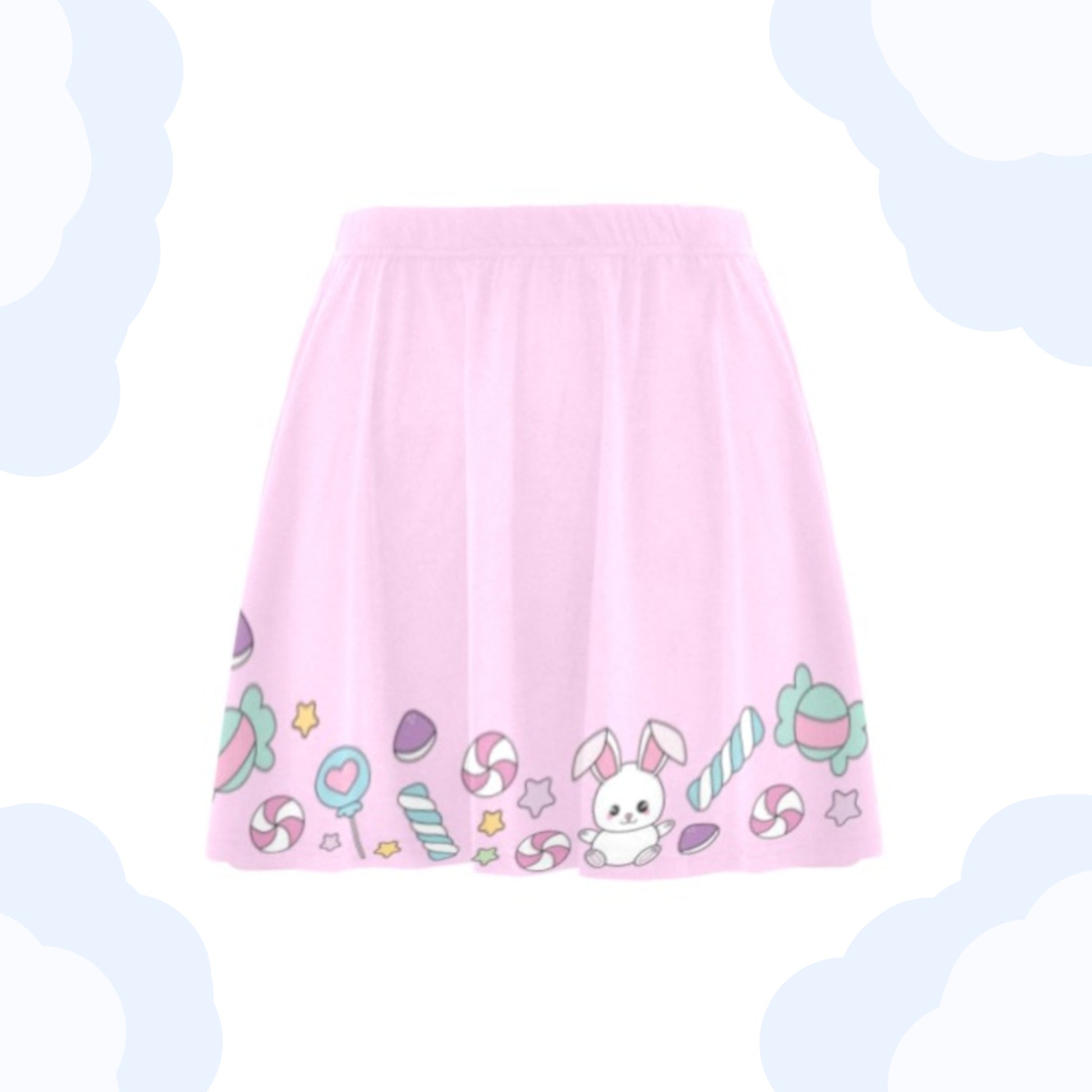 Pink  kawaii skirt displayed on clean white background.