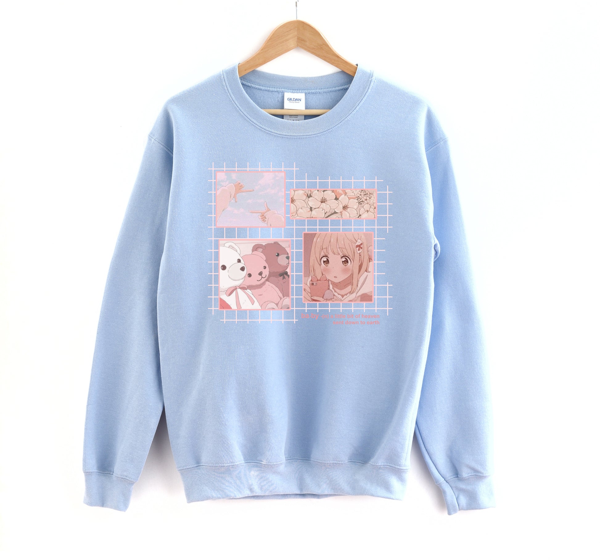 Kawaii Aesthetic Anime Blue babygirl sweatshirt displayed on a white background