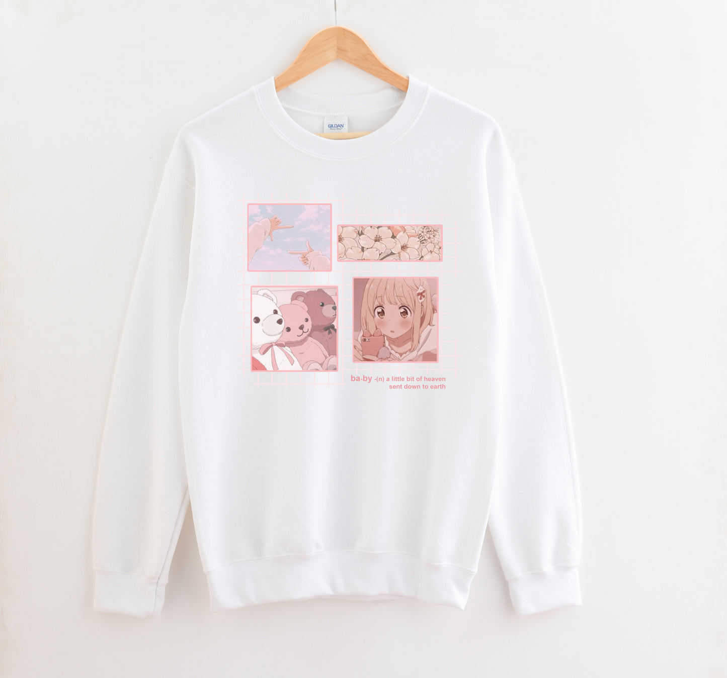 Kawaii Aesthetic Anime White babygirl sweatshirt displayed on a white background