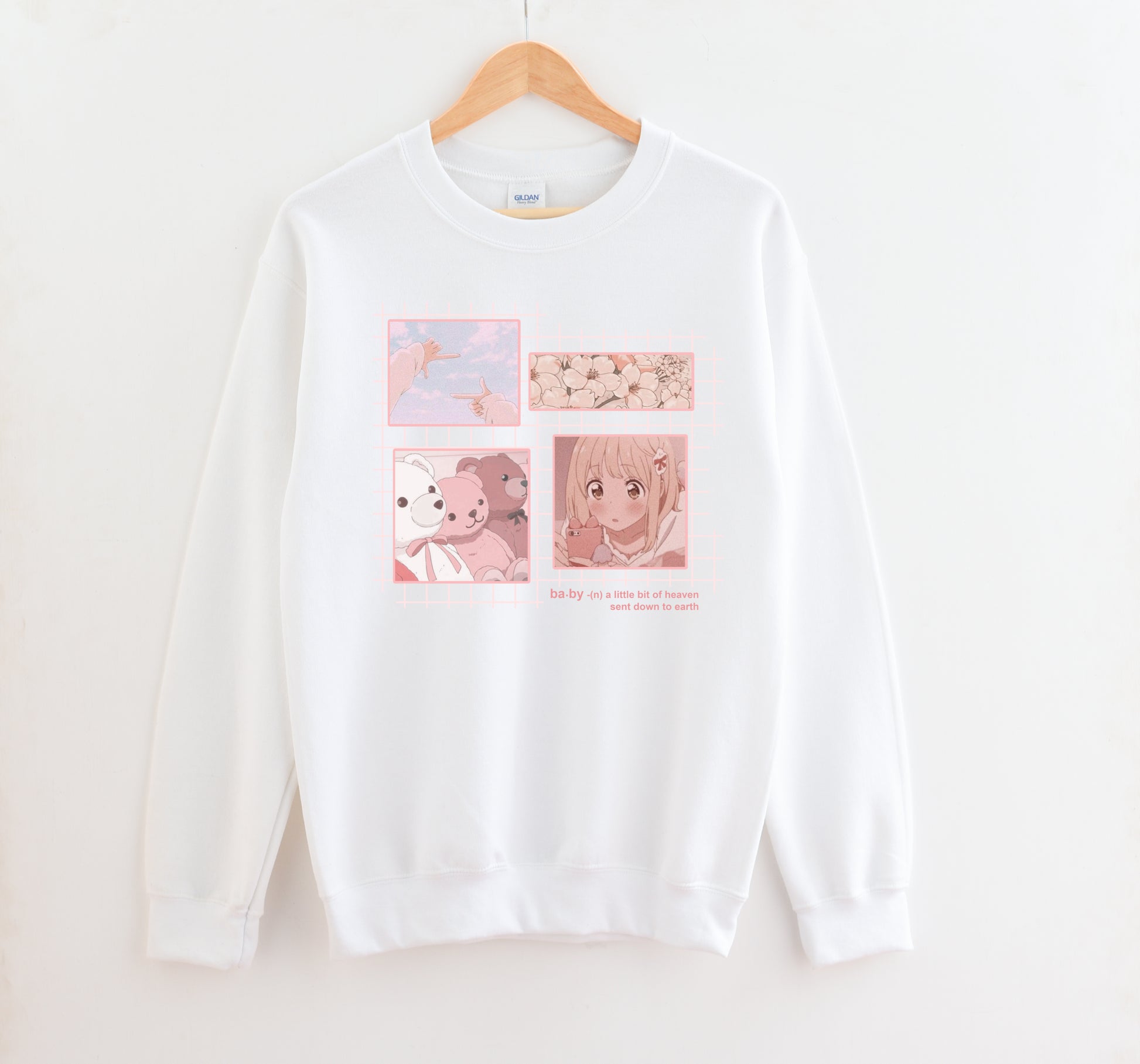 Kawaii Aesthetic Anime White babygirl sweatshirt displayed on a white background