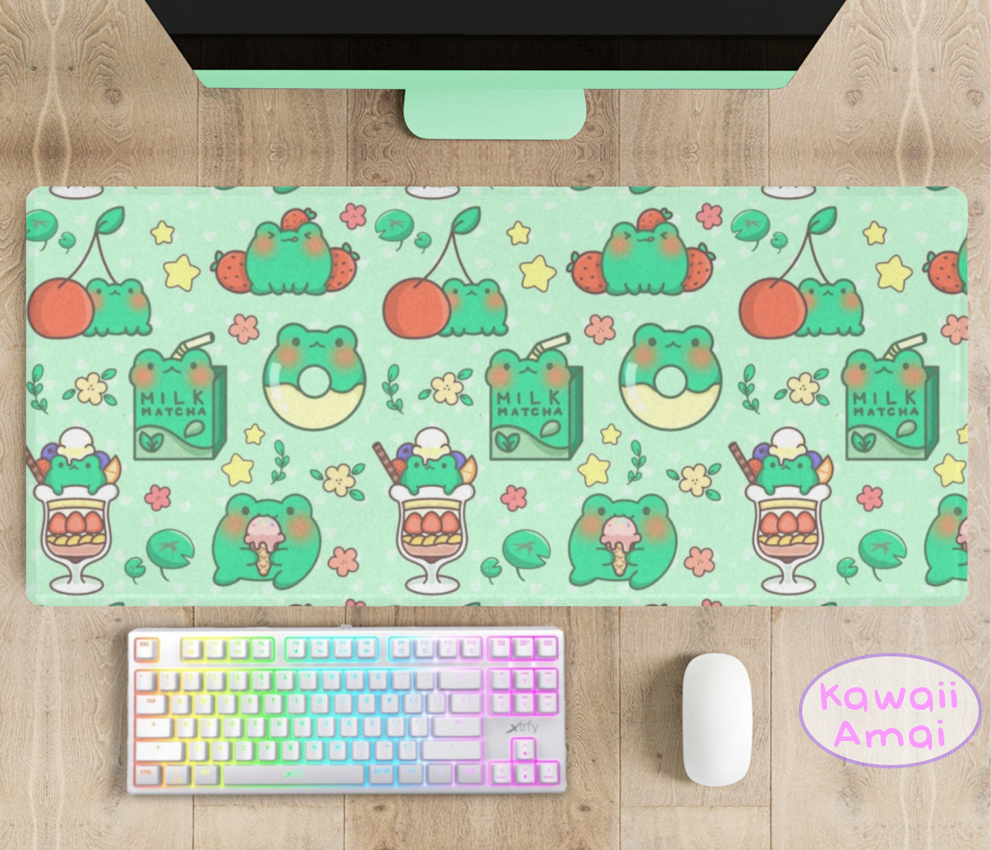 Cute and colorful desk mat perfect for kawaii-themed workspaces or gaming setups