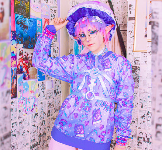 Youth model wearing a Kawaii Goth Witch Purple Sweatshirt