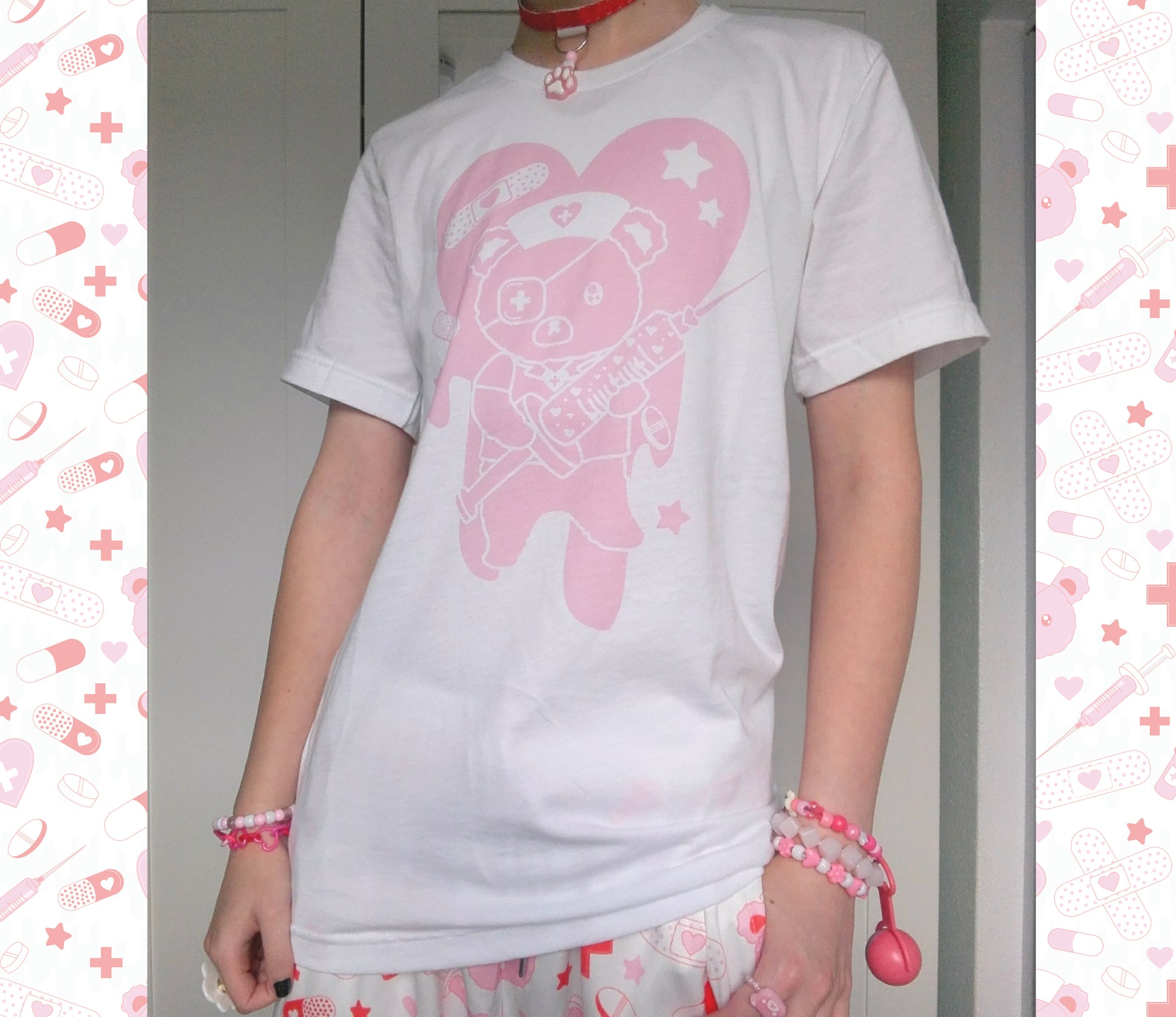 Young boy in a Kawaii Menhera Harajuku medical bear T-shirt
