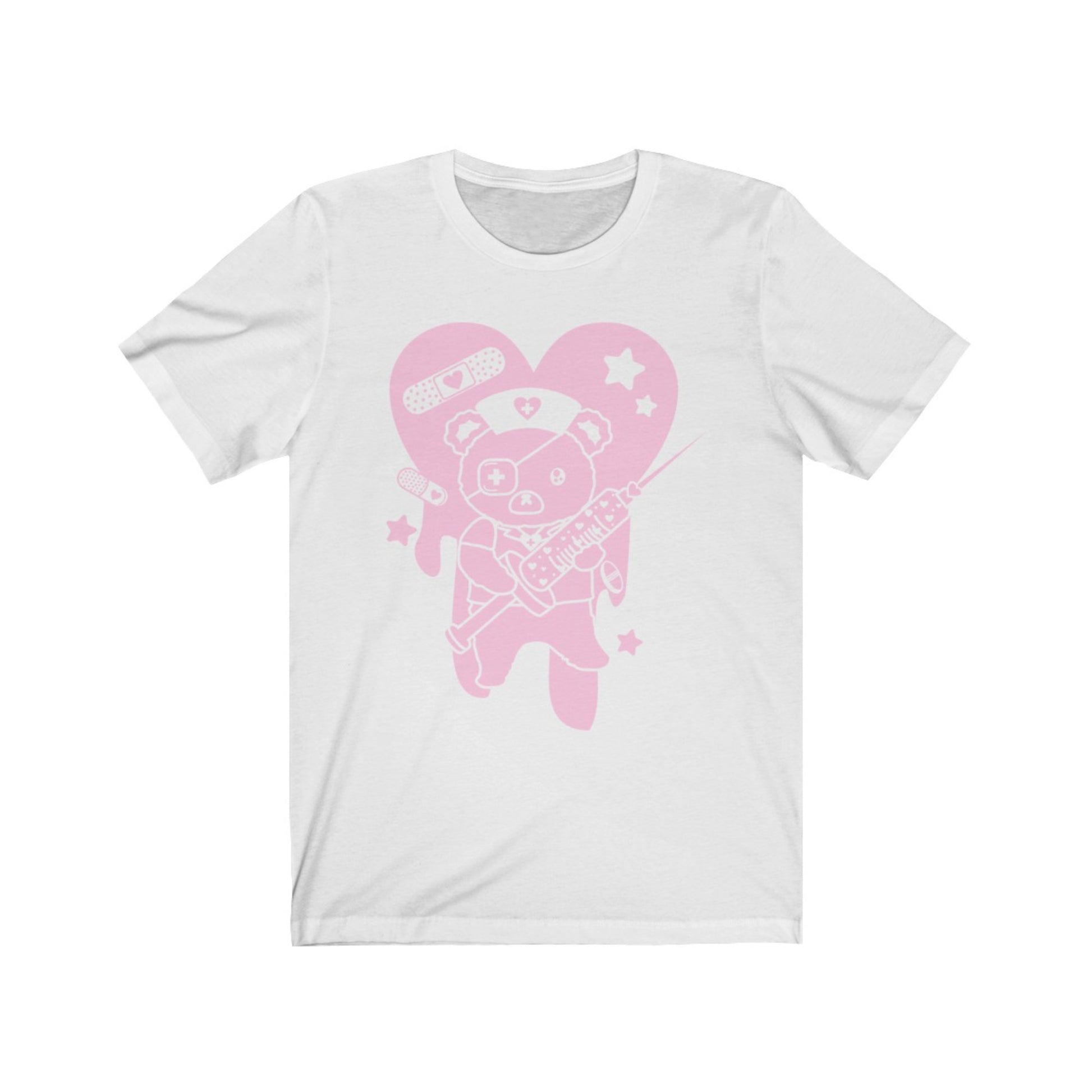 white menhera Harajuku t-shirt with medical bear displayed on clean white background.