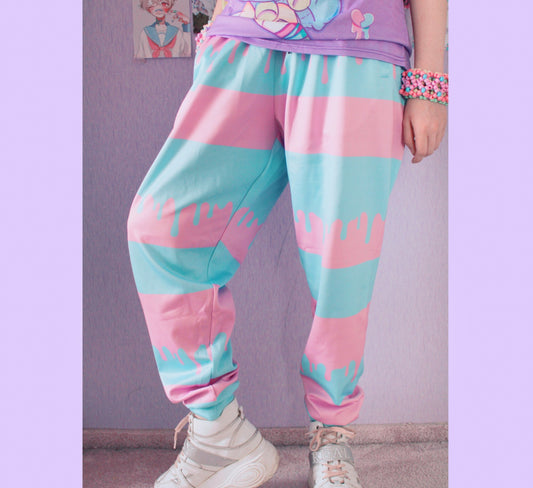 model wearing Kawaii Pastel Unisex Cute and Creepy Jogger pants