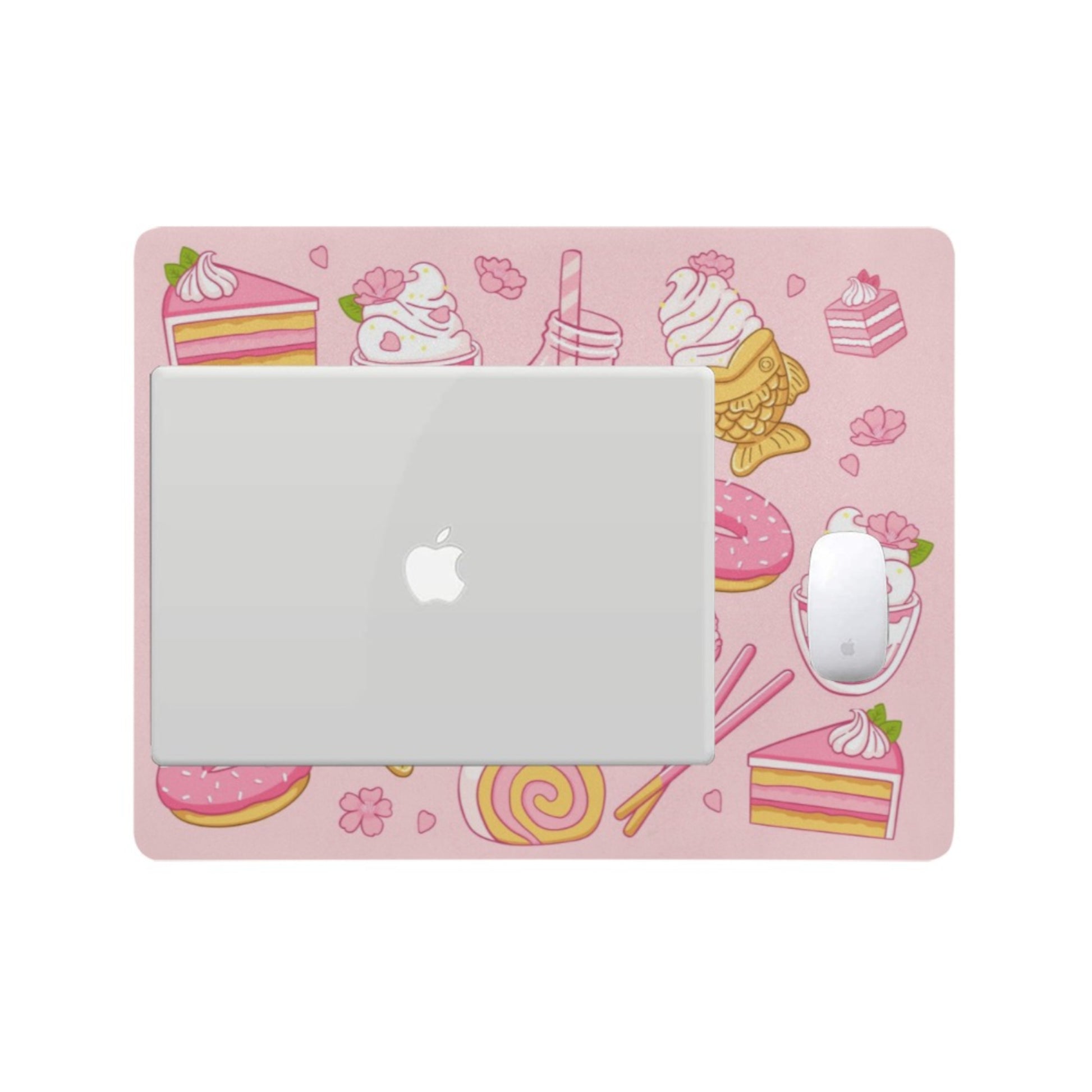 Pastel kawaii desk mat with charming motifs and cozy aesthetic