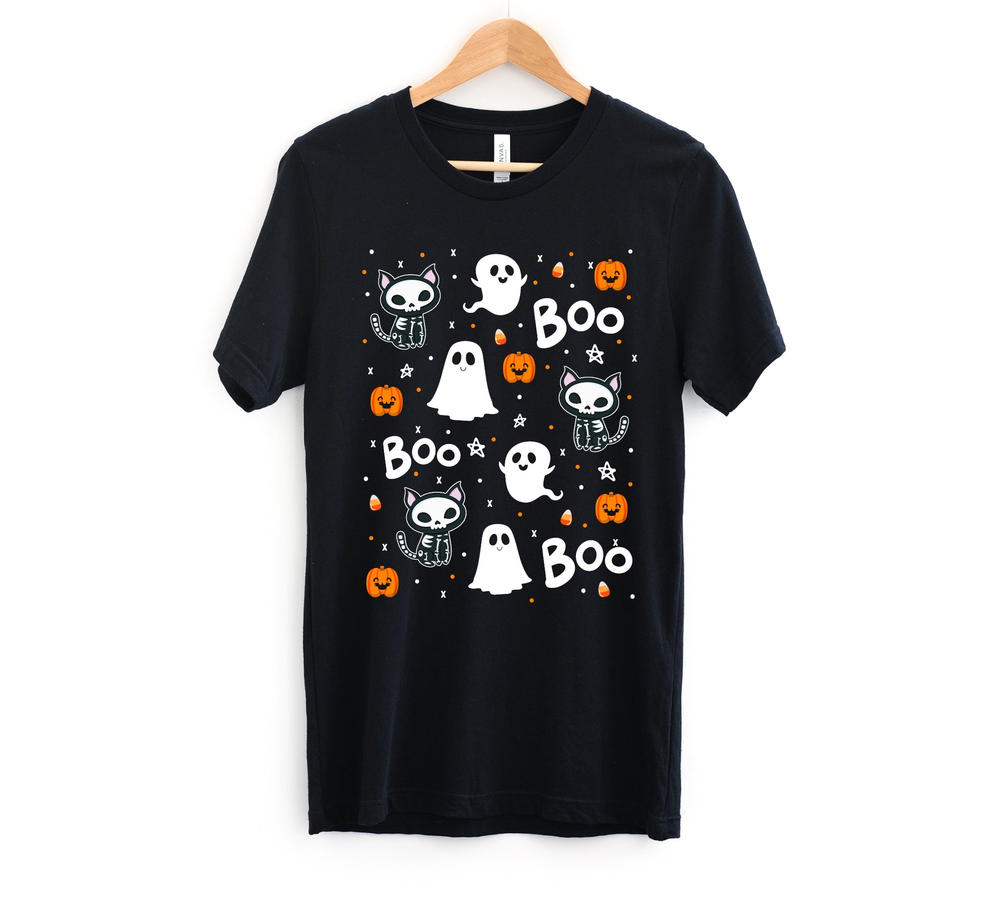 black Kawaii Halloween shirt displayed on clean white background.