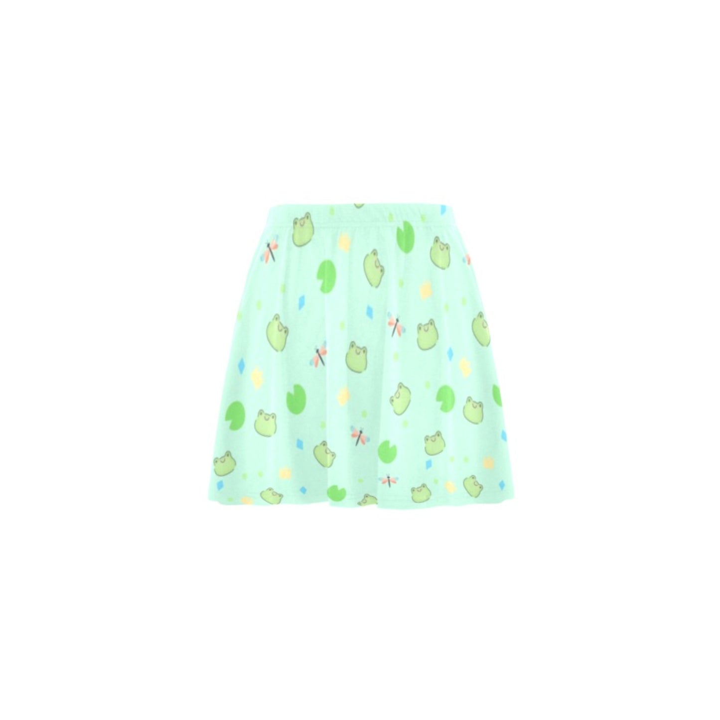 Kawaii mint frog pastel skirt displayed on clean white background.