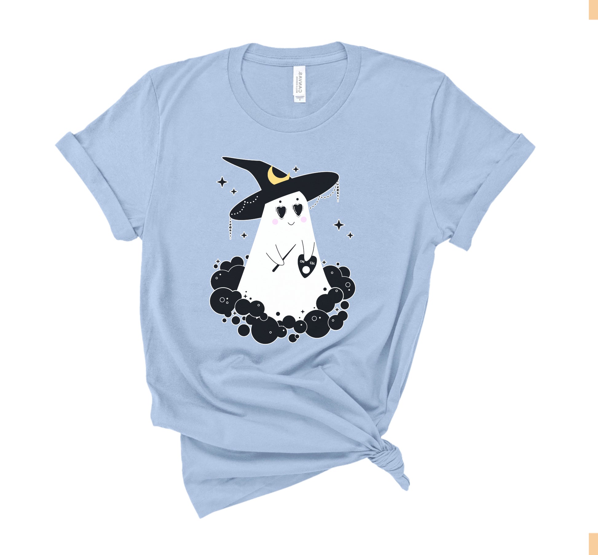 Cute Halloween ghost shirt displayed on clean white background.