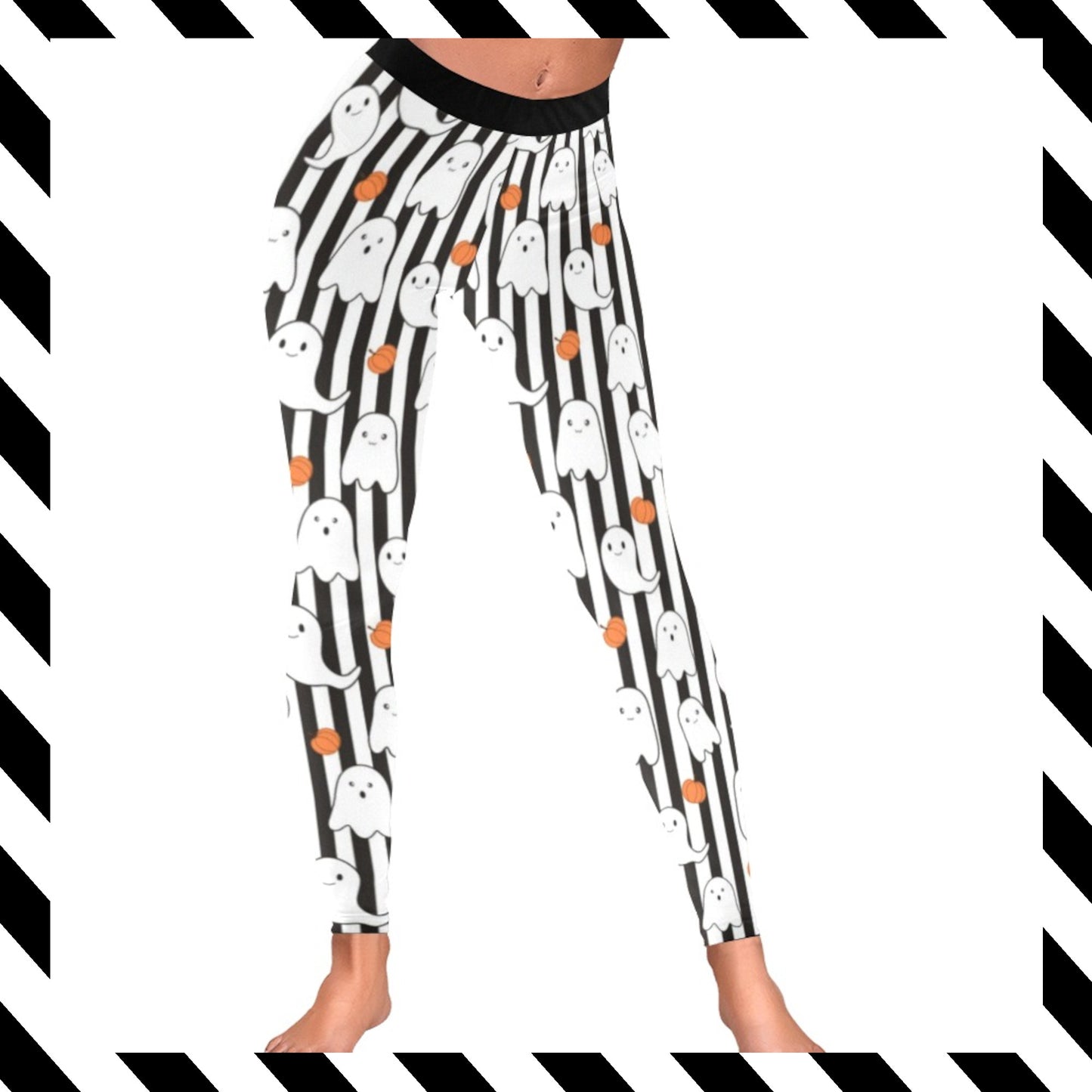Leggings with ghost and striped pattern on a white background