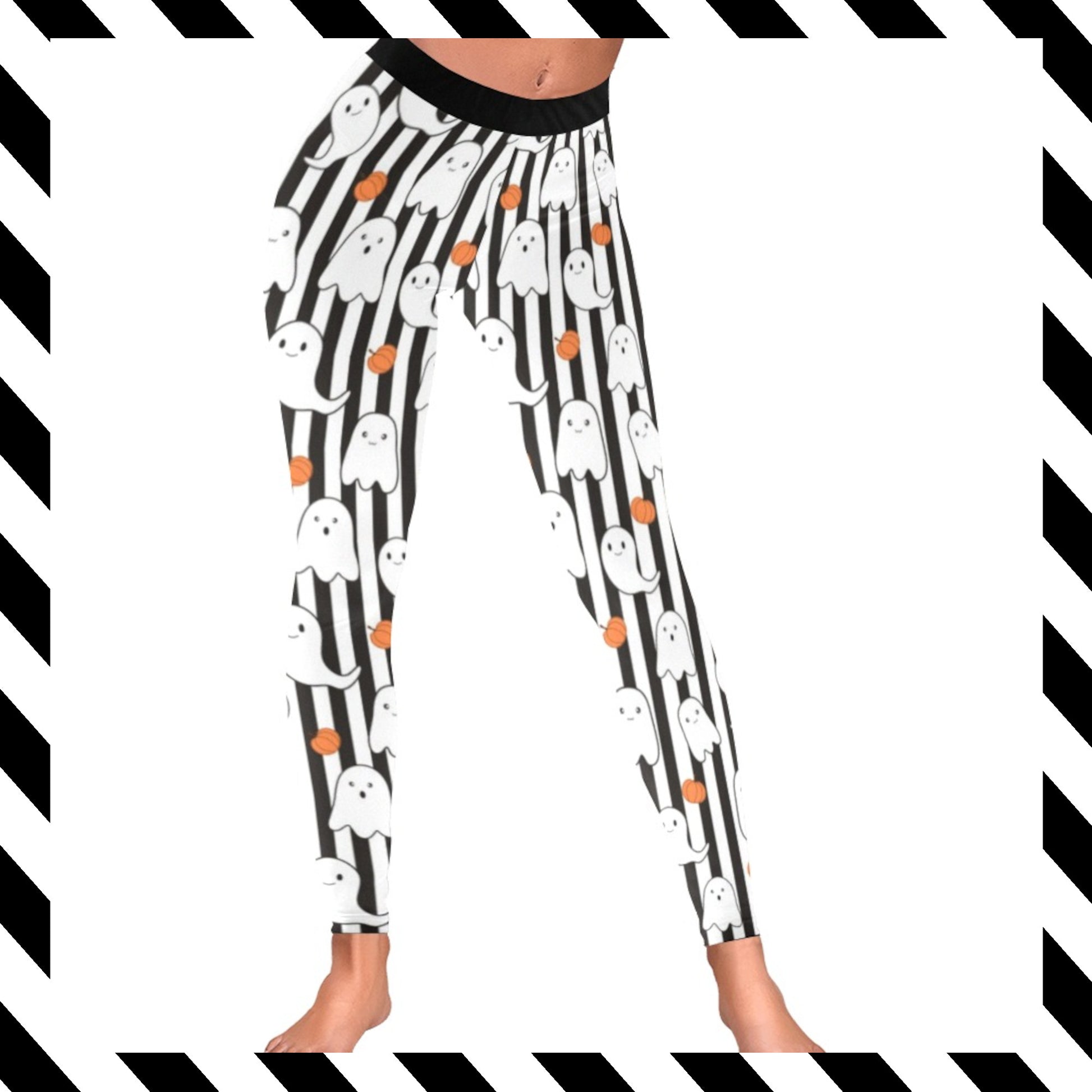 Leggings with ghost and striped pattern on a white background