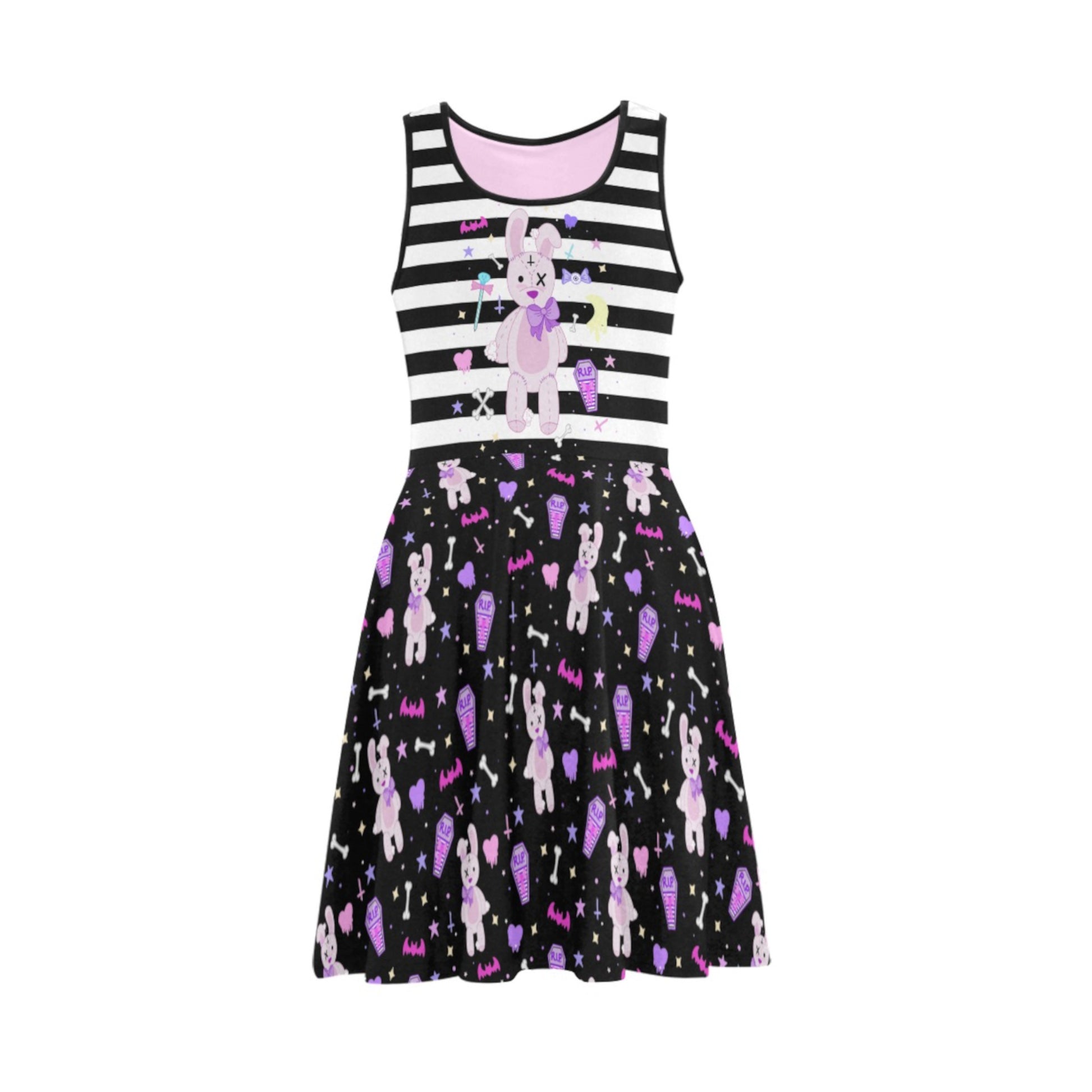 pastel goth kawaii bunny dress with a white background