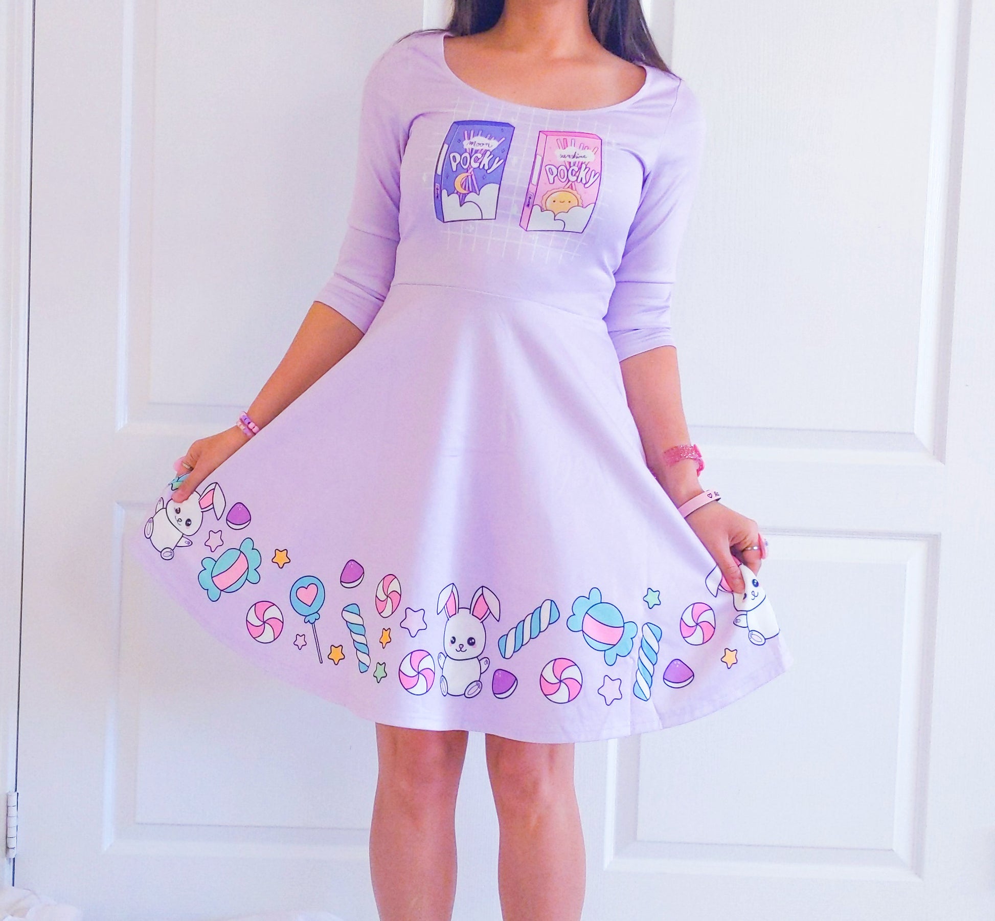 young model wearing a cute purple kawaii dress