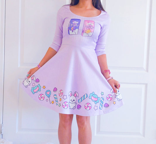 young model wearing a cute purple kawaii dress