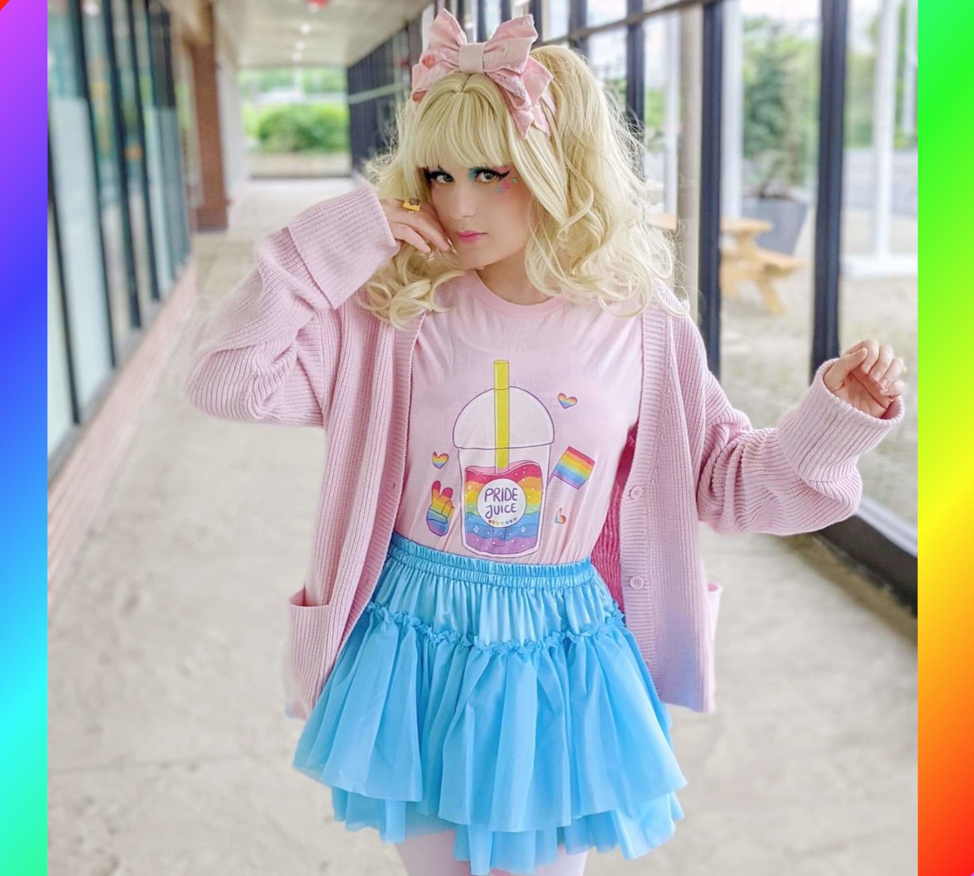 Young girl wearing a Kawaii pride juice  t-shirt 