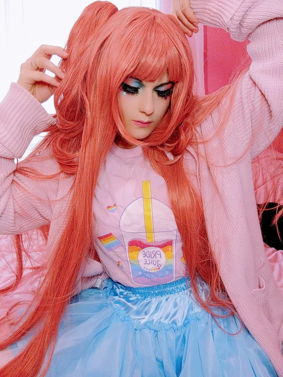 Young girl wearing a Kawaii pride juice t-shirt 