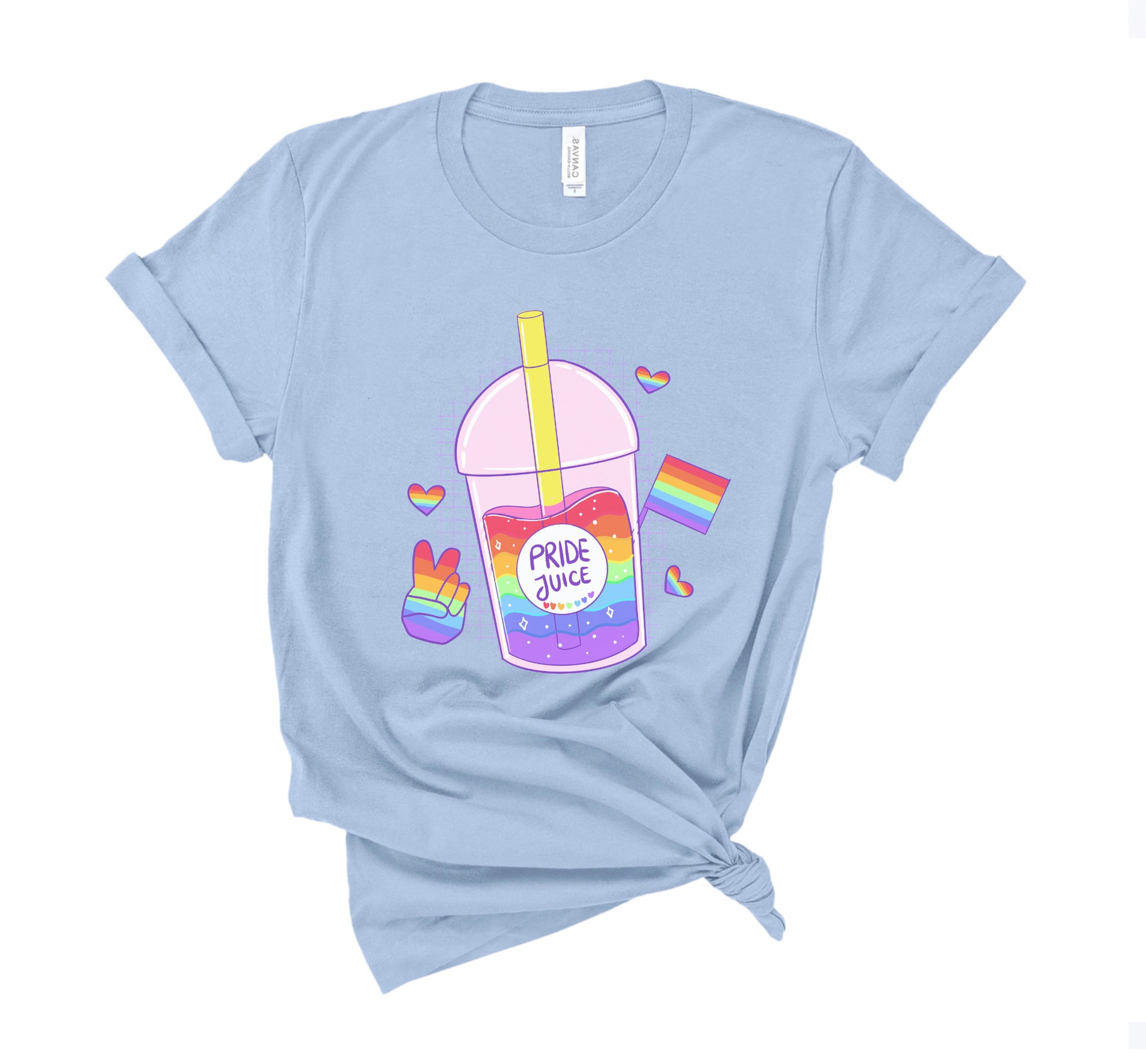blue  LGBT kawaii t-shirt with pride juice on white background.