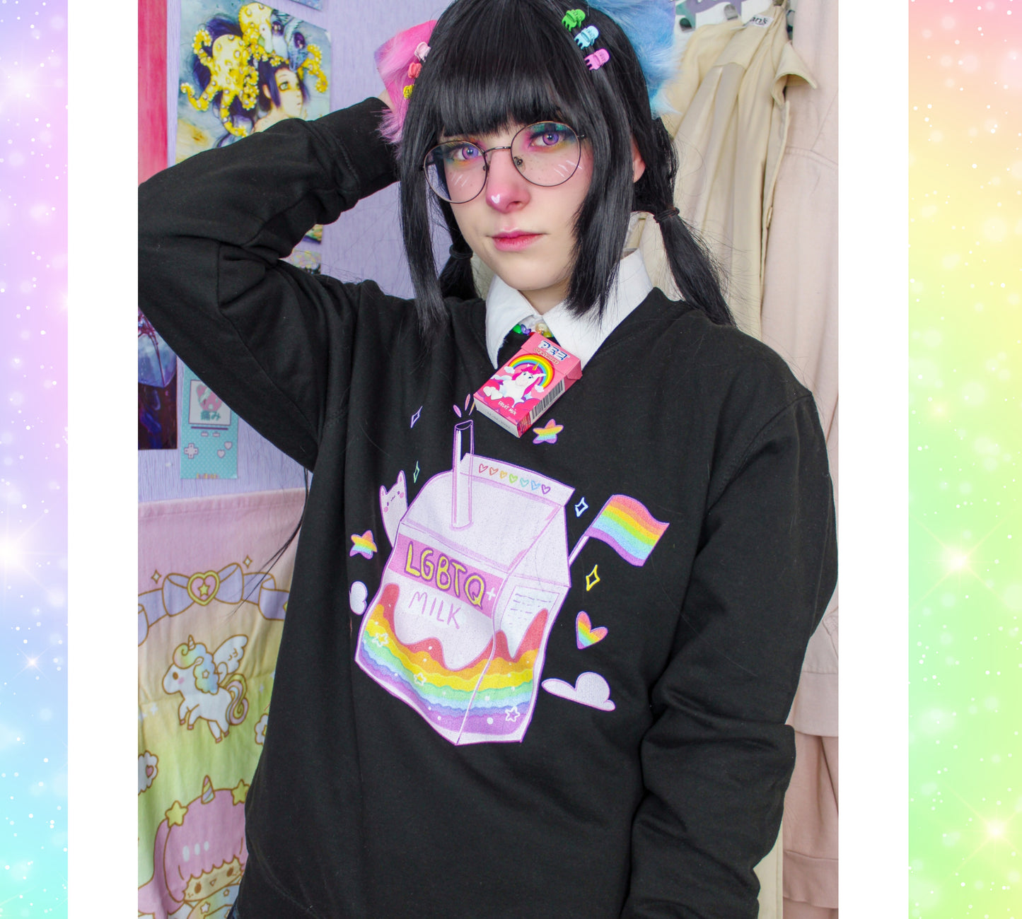 Young girl wearing a lgbtq milk sweatshirt 