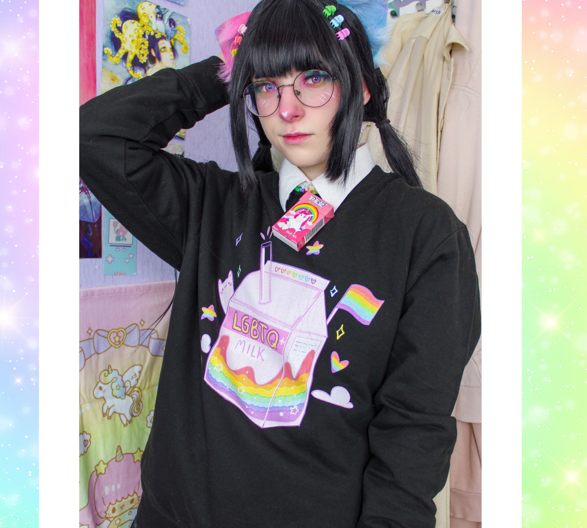 Young girl wearing a lgbtq milk sweatshirt 