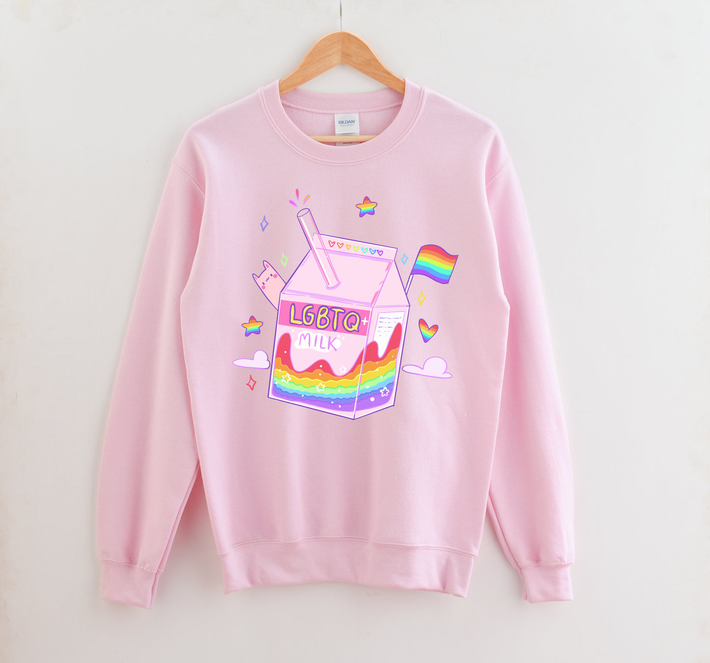 pink  kawaii t-shirt with lgbtq milk on white background.