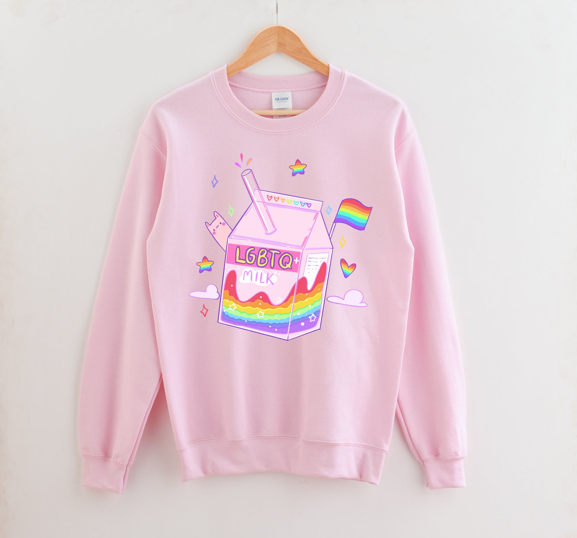 pink  kawaii t-shirt with lgbtq milk on white background.