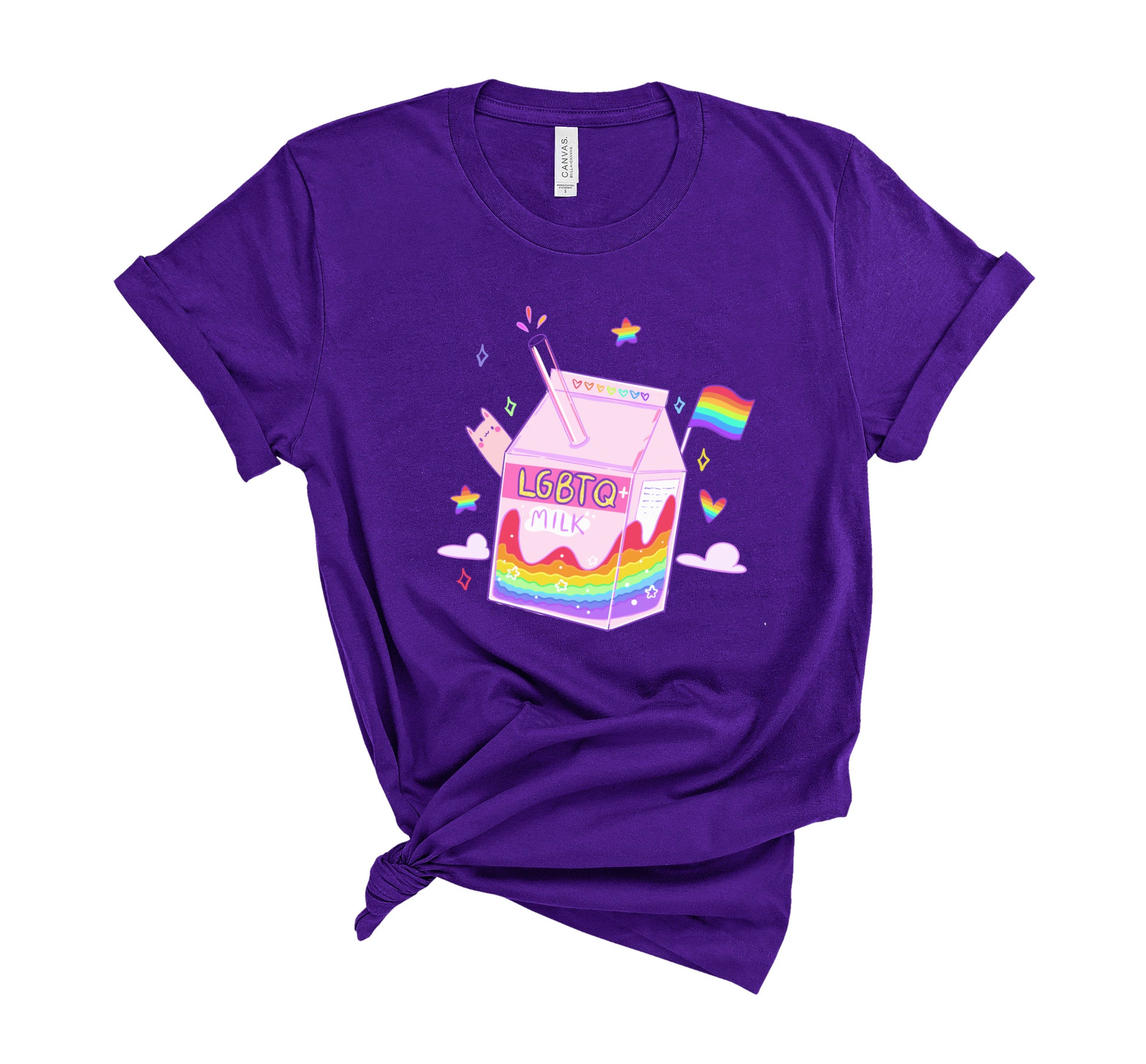 Kawaii_pride_lgbtq_milk_t-shirt_purple displayed on a white  background