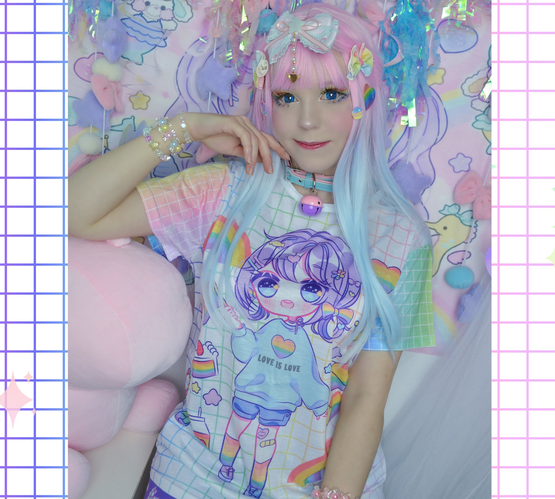 Young girl wearing a Kawaii love is love t-shirt 