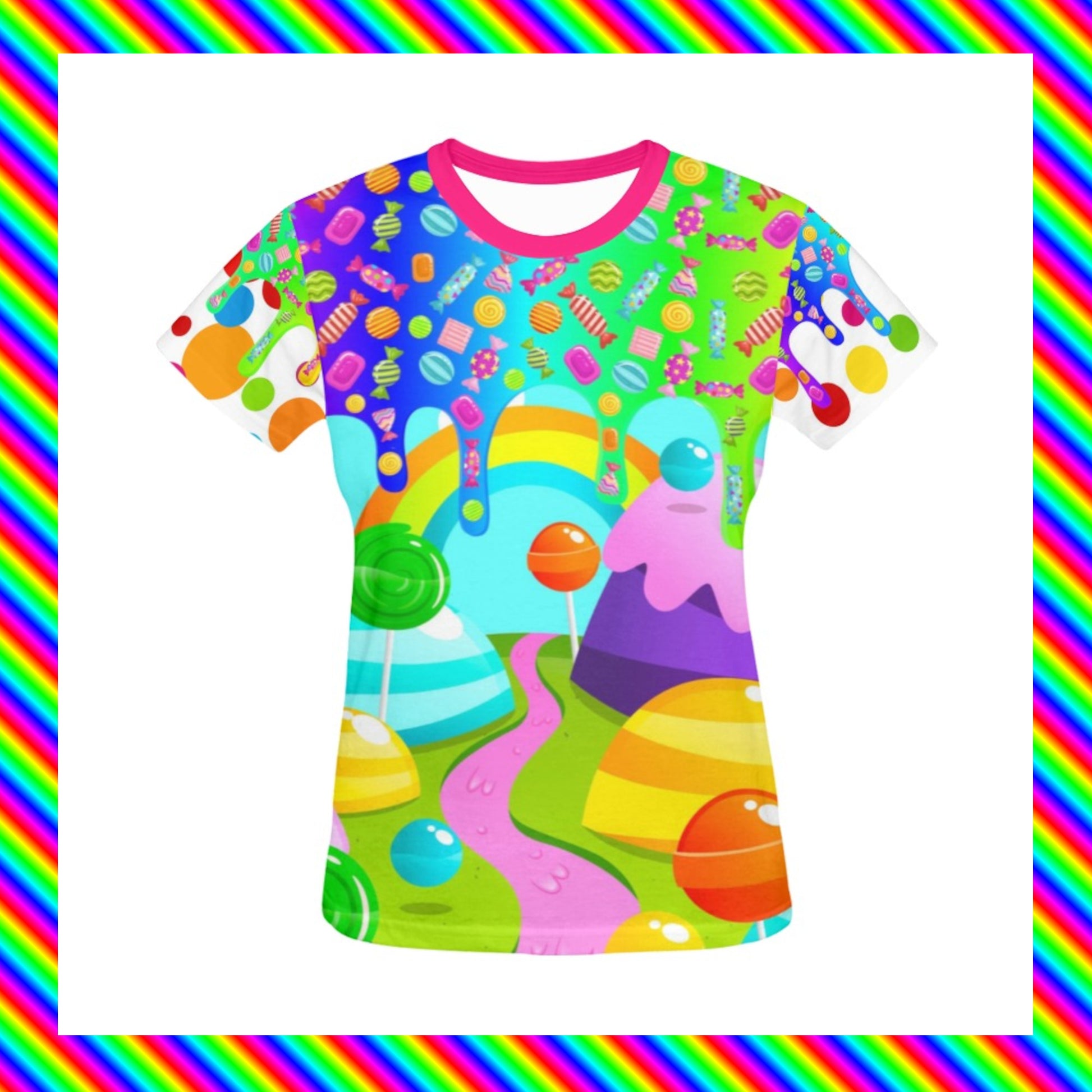 Harajuku t-shirt with candy print on white background