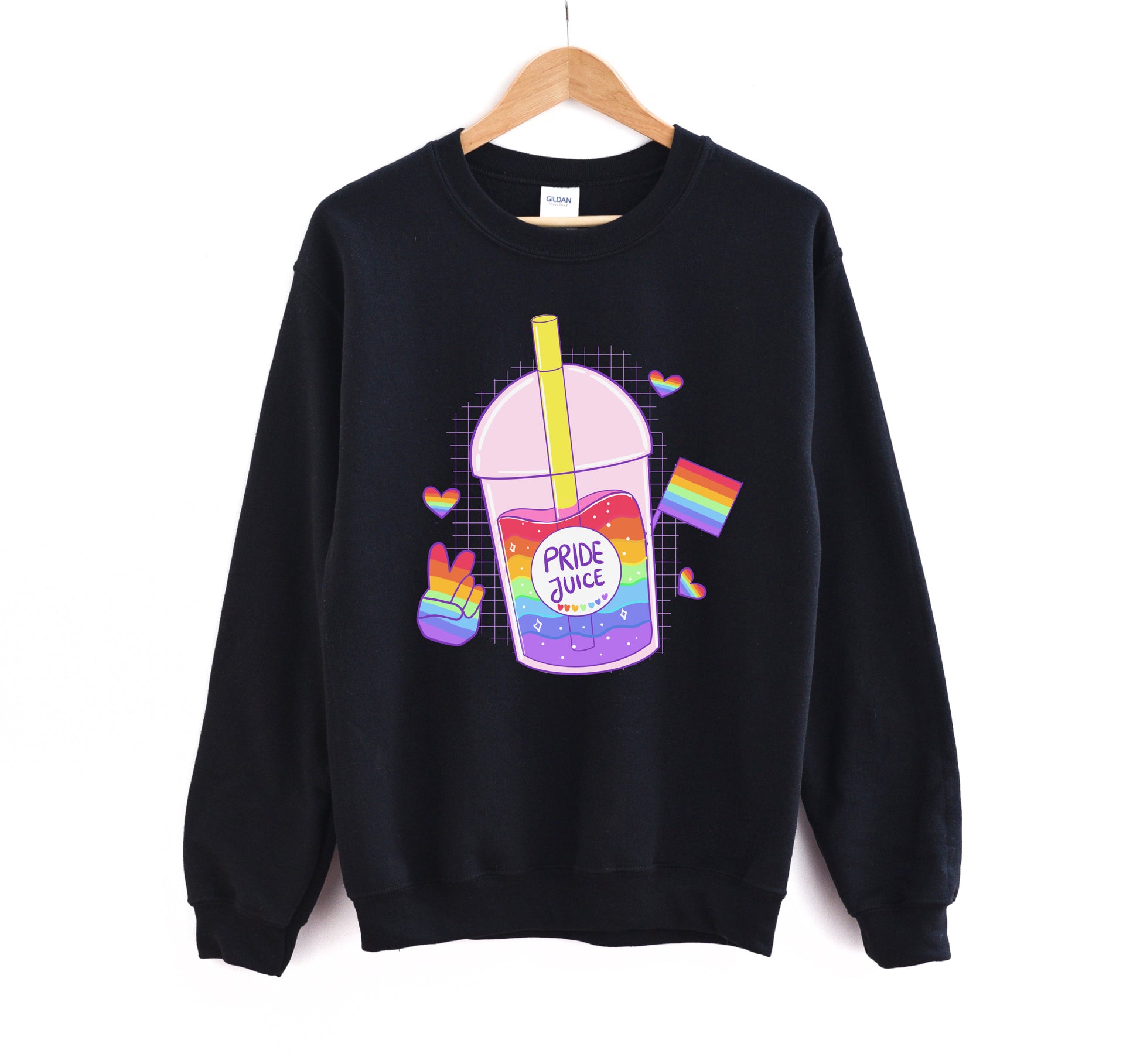 LGBT kawaii t-shirt with rainbow print on white background.