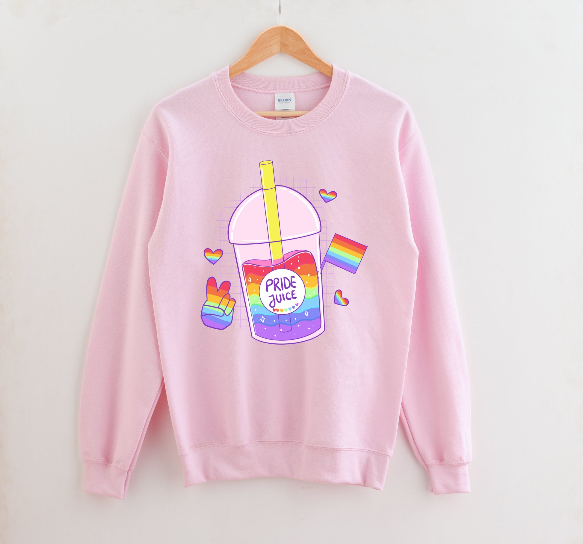 LGBT kawaii t-shirt with rainbow print on white background.