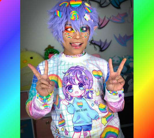 Kawaii Rainbow Sweatshirt Yume Kawaii Pride Sweatshirt LGBT Pride Decora kei Chibi Sweater D2190290