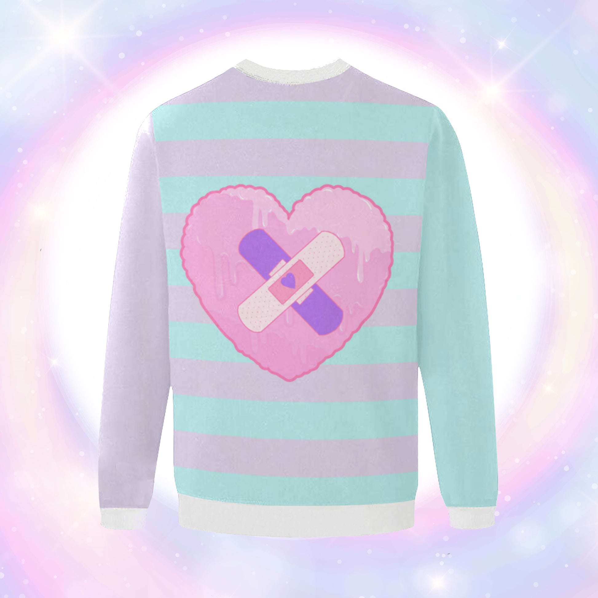 Menhera kawaii Stripped Heart sweatshirt on colourful background.