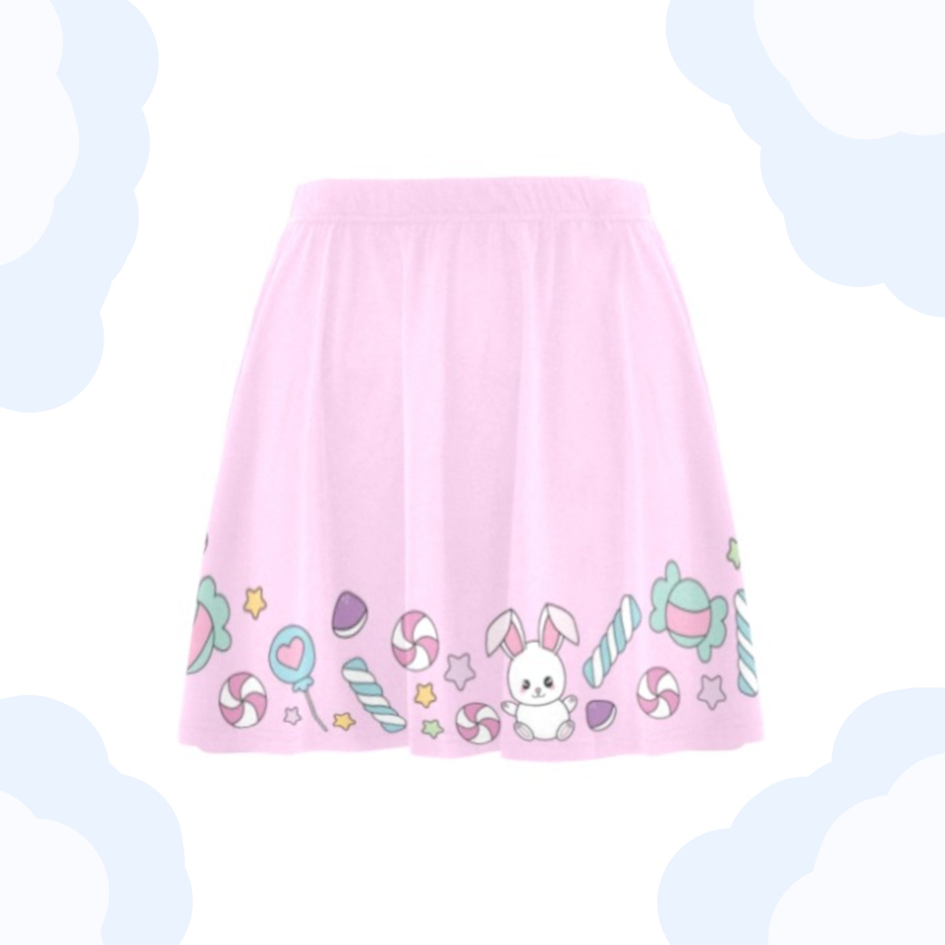 Pink  kawaii skirt displayed on clean white background.