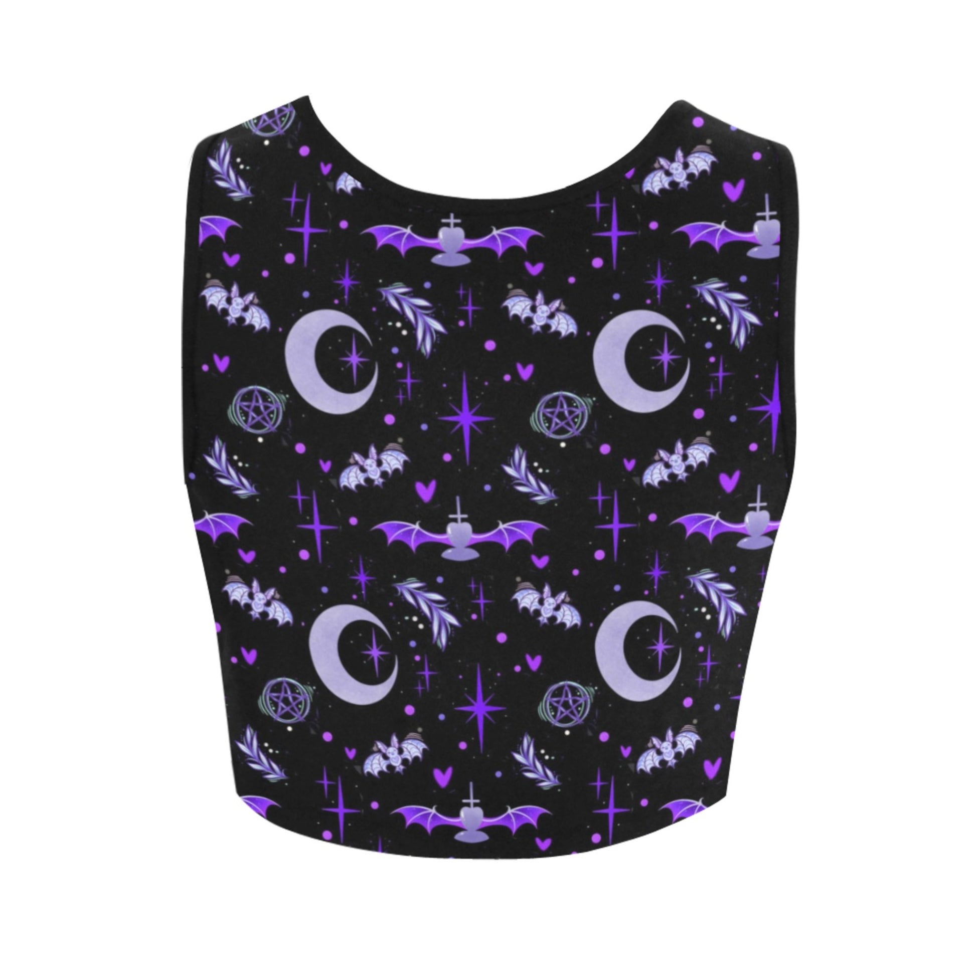 pastel goth bat crop top displayed on clean white background.