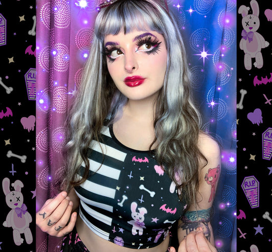 Teen girl dressed in Pastel Goth Bunny Crop Top Yami Kawaii 
