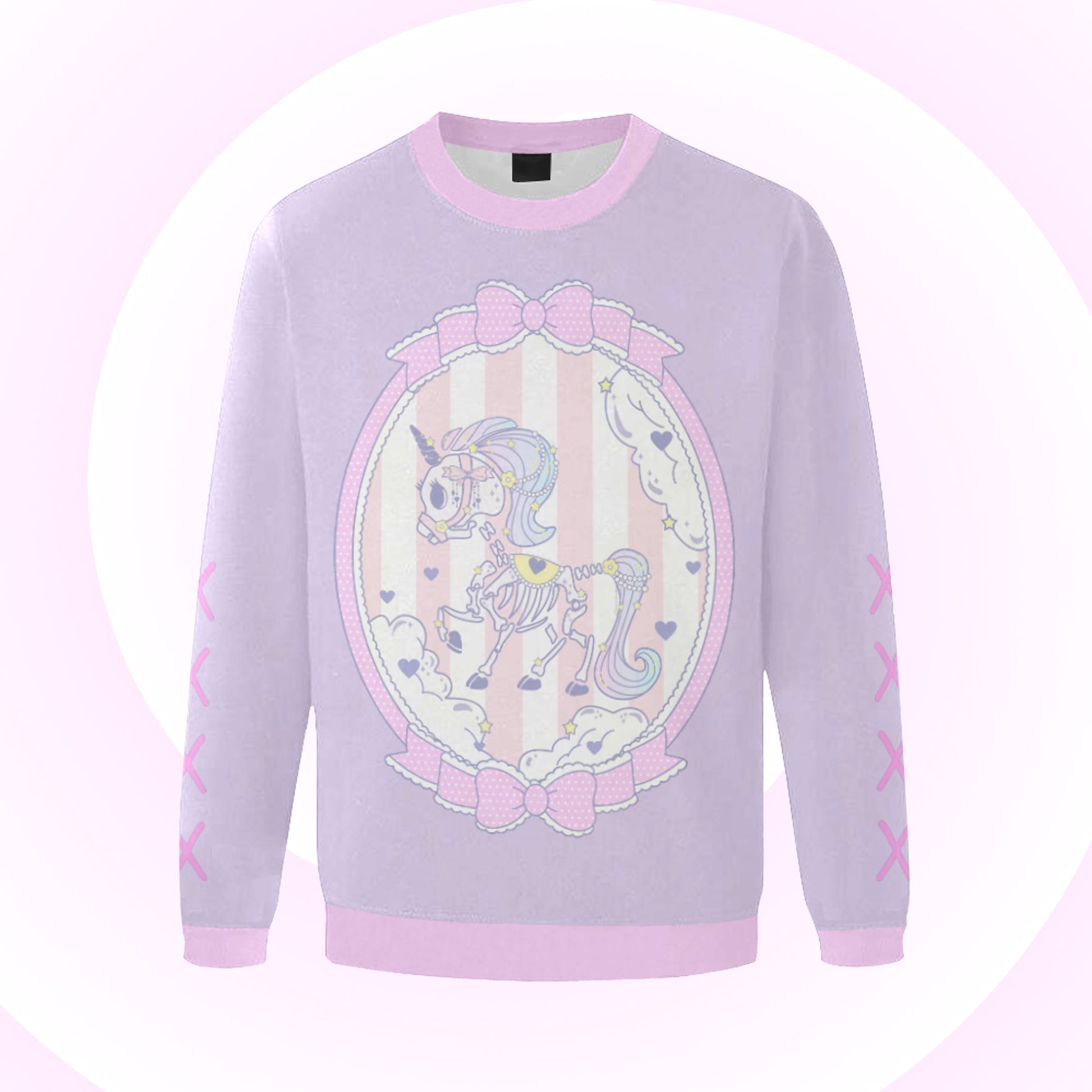 purple  pastel goth sweatshirt displayed on light background.