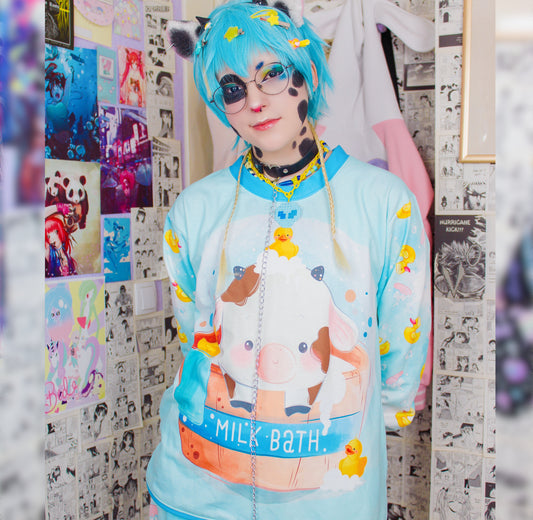 Youth model wearing Pastel Goth Yami Kawaii Baby Duck Sweatshirt