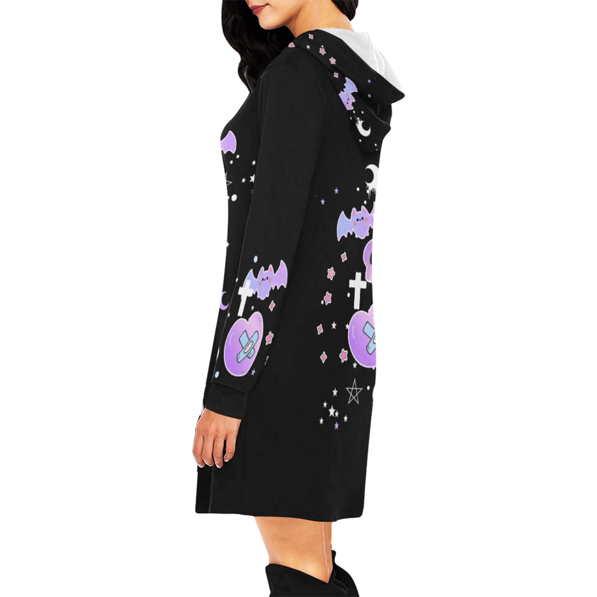 Pastel goth creepy cute bunny skull Halloween hoodie dress on a white background