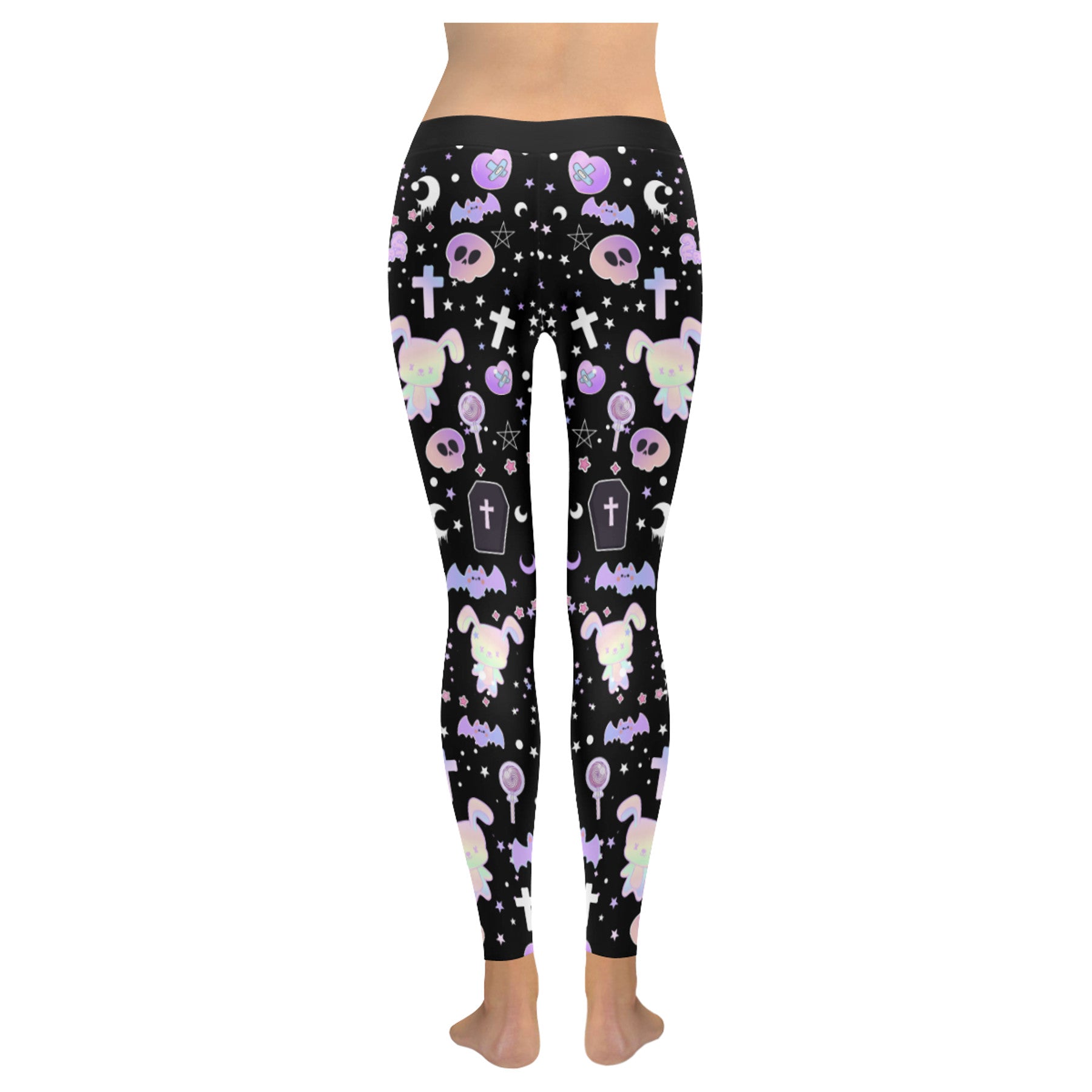 black pastel goth  bat leggings displayed on clean white background.
