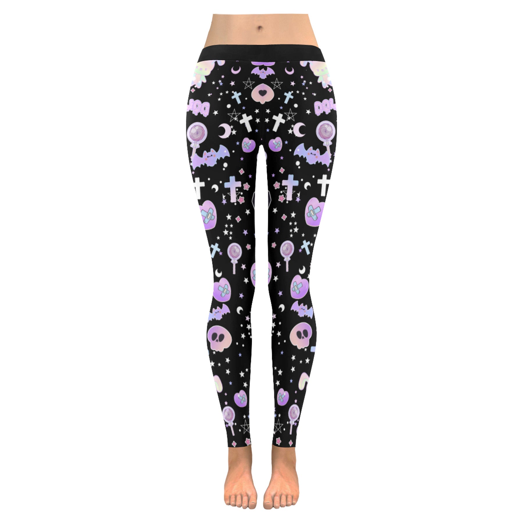 black pastel goth  bat leggings displayed on clean white background.