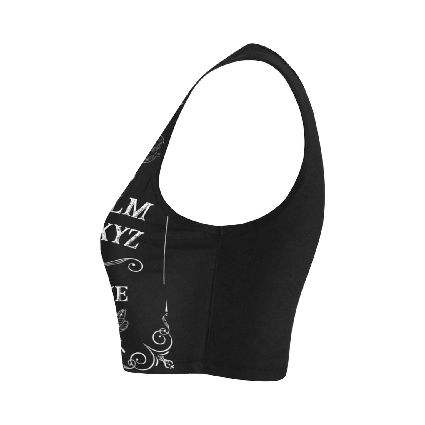 black pastel goth Ouija board crop top displayed on clean white background.