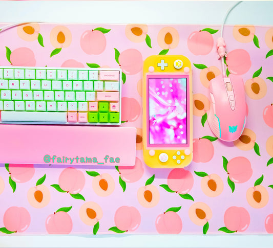 Pastel kawaii desk mat with charming motifs and cozy aesthetic
