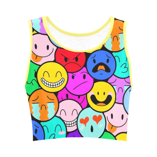 Rainbowcore Decora kei Rave smiles croptop displayed on a white background
